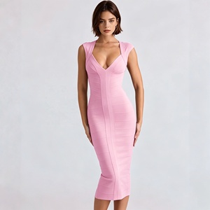 Vestido Midi de Verano para <span class=keywords><strong>Mujer</strong></span>, Negro, Rosa, Rojo Vino, Cintura Alta, con Tirantes, Escote en V Profundo, Sin Mangas, a Rayas, para Cóctel, Fiesta, <span class=keywords><strong>Noche</strong></span>, Formal - Product Image 2