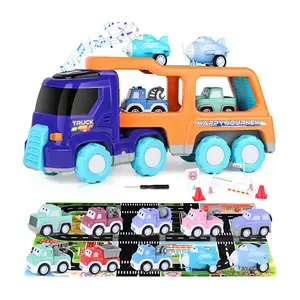 2023 kamyon oyuncaklar için çocuklar araba Transporter kamyon ışıkları ve ses ile taşıma aracı oyuncaklar çocuklar araba oyuncak harita ile