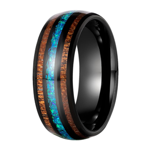 Bague en carbure de tungstène avec <span class=keywords><strong>opale</strong></span> synthétique et bois, bijoux en <span class=keywords><strong>opale</strong></span> bleue mexicaine écrasée, alliance unique pour homme - Product Image 5