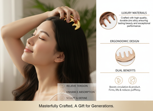 Individuelles Logo Zinklegierung Kopfmassage-Kamm Kopfhautpflege Guasha-Kamm Goldfarben Metall <span class=keywords><strong>Gua</strong></span> <span class=keywords><strong>Sha</strong></span> Massage-Kamm - Product Image 3