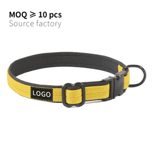 Wholesale Trade Customization LOGO Oem Yellow Thick Adjustable Solid Nylon Ribbons Cushion Minimal Pug <strong>Dog</strong> Collar Luxury for - Product Image 1
