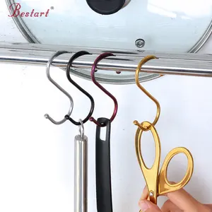 Wholesale metal S hook Multifunctional kitchen stainless steel free punching double head Hanging hook