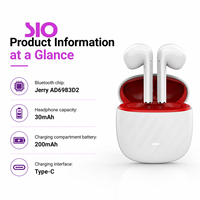 Écouteurs sans fil intra-auriculaires TWS avec 60h d'autonomie en veille, 4h de lecture musicale, 4h de conversation, étui de charge Type-C, ABS noir, blanc, vert, rose