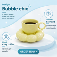 Ensemble tasse et soucoupe à café en céramique style nordique Macaron, forme tournesol, parfait pour le thé de l'après-midi ou l'usage quotidien en cuisine