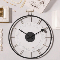 Jam Dinding Logam Nordik 50 cm, Cincin Besi Bulat, Jarum Analog, Dekorasi Rumah Modern untuk Ruang Tamu