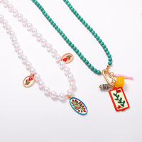 Mode bulk OEM ODM dubbelstrengige kralen choker ketting dames turquoise zaadkraal parel emaille bloem fruit charme kettingen