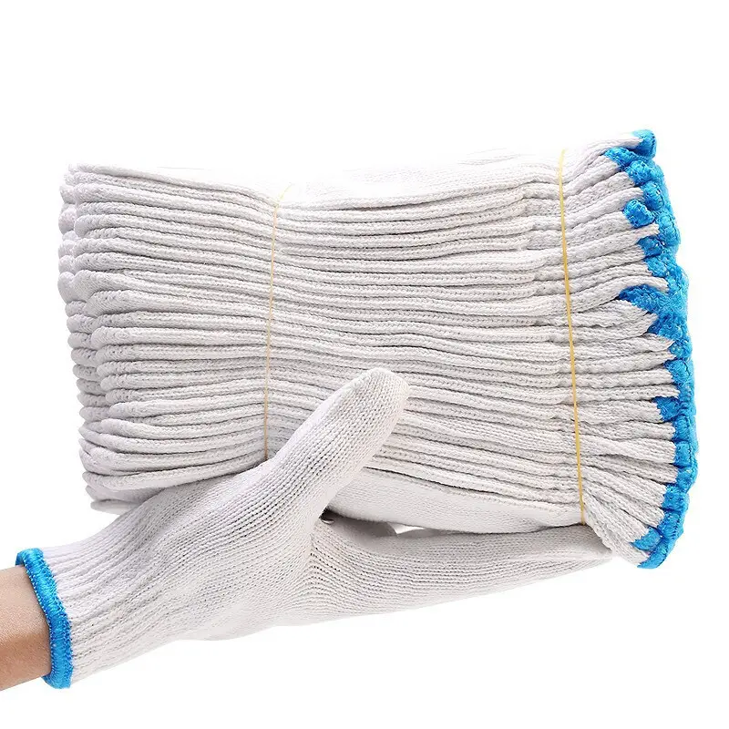 ถุงมือผ้าฝ้ายสำหรับงานก่อสร้างถุงมือผ้าฝ้ายสีขาวฟอกขาวขนาด400กรัม600กรัม
