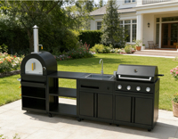 Cuisine extérieure de style européen pour barbecue, design modulaire écologique, charnières ignifuges, tiroir, panier, évier, robinet en acier inoxydable 304