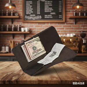 Handmade Fashion Minimalist <b>Trifold</b> Full Grain Genuine Leather Men's 7 Inch Thread Mini <b>Wallet</b> Short Nylon Lining Portable - Product Image 5