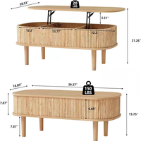 Table basse relevable cannelée avec rangement dissimulé, design moderne du milieu du siècle, en bois, pour salon