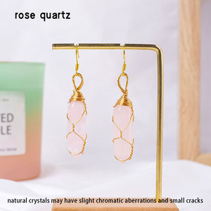 Vente en gros de cristal de quartz rose de guérison naturelle Bricolage fait à la main Boucle d'oreille en cristal à double pointe <span class=keywords><strong>Cadeau</strong></span> souvenir pour les femmes - Product Image 3