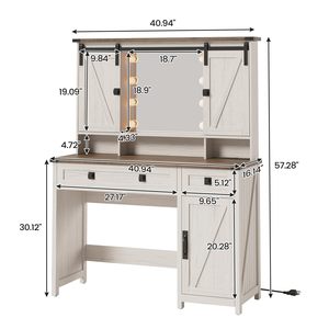 SENYU Coiffeuse design rustique en panneaux de bois avec éclairage LED, tiroirs et miroir, pour appartement et chambre, avec fonction de charge S - Product Image 2