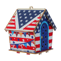 Kit de Modélisme DIY en Bois 3D pour Peinture Diamantée, Modèle de Chalet, Drapeau Américain, Aigle, Ensemble d'Art Diamanté 5D, Décoration et Cadeau pour le Jour de l'Indépendance