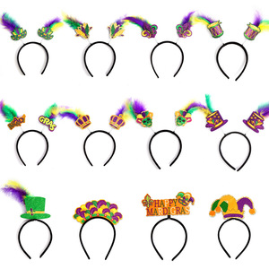 Mujeres Mardi Gras plumas tocados lentejuelas diadema sombrero traje fiesta carnaval púrpura verde diademas brillo diademas - Product Image 1