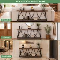Table console étroite de 200 cm avec plateau en bois et structure métallique, table de canapé extra longue, meuble industriel étroit pour couloir