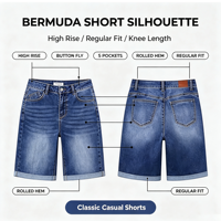 Shorts Bermuda de Jean para Mujer, de Talle Alto, con Dobladillo Reforzado, Elásticos, de 10 Pulgadas de Entrepierna, GRS Denim, Venta al por Mayor