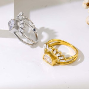 แหวนสองสีทอง & สีเงินดวงอาทิตย์ & ดวงจันทร์คู่แหวนเพทาย-แสงหรูหราเครื่องประดับย้อนยุคสำหรับการเดินทางทุกวัน - Product Image 2