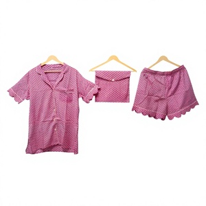 Conjunto de Pijama Corto de Verano para Mujer, Ropa de Dormir de Algodón Estampada a Mano, Ropa de Dormir Suave con Detalles Hechos a Mano para Mujer - Product Image 1