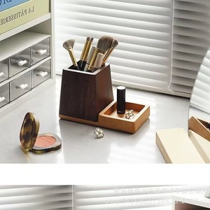 Solid Wood Pen Holder Black Walnut Desktop <b>Makeup</b> Brush Storage <b>Box</b> Square Shape Creative Gift - Product Image 1