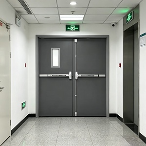 Porte coupe-feu à double battant en acier avec barre anti-panique, porte de sortie d'urgence industrielle pour entrepôt - Product Image 5