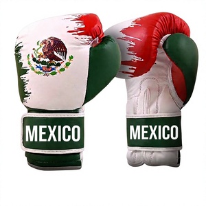 Guantes de Boxeo de Cuero con la Bandera de México, Cuero Vacuno, Cierre Ajustable con Gancho y Bucle, Transpirables, Ligeros, Unisex - Product Image 1
