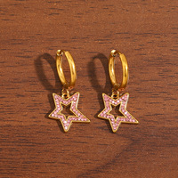 Boucles d'oreilles pendantes étoile dorée pour femme, clous d'oreilles étoile creuse pavés de zircons étincelants, bijoux pour femme