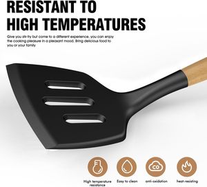 Juego de 12 utensilios de cocina de silicona ecológicos de alta calidad con mango de madera, multifuncionales, incluye cuchara para servir alimentos - Product Image 4