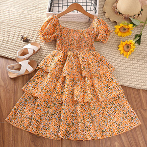 Vestido de Niña, Nuevo Modelo 2022, Estilo Extranjero, Verano, Estampado Floral Pequeño, Burbuja, Manga Corta, Falda de Gasa, Princesa, Ropa Infantil - Product Image 1