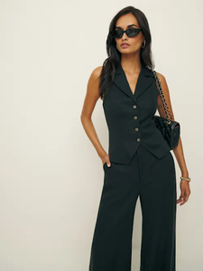 Ensemble <span class=keywords><strong>pantalon</strong></span> et haut pour <span class=keywords><strong>femme</strong></span>, col rabattu, sans manches, à lacets, couleur unie, coupe régulière, élégant, pour le bureau, 2 pièces - Product Image 2