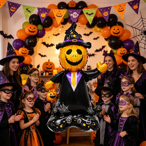 Plastik-Kürbiskopf-Hexe mit Hut und Kürbislaterne als Dekorationsobjekt für Halloween-Außenmöbel - Product Image 3