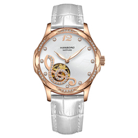 Jam Tangan Pintar Mekanik Kuarsa Miyota Stainless Steel dengan Logo Kustom untuk Wanita, Desain Bunga Kerangka Mewah dengan Kotak.