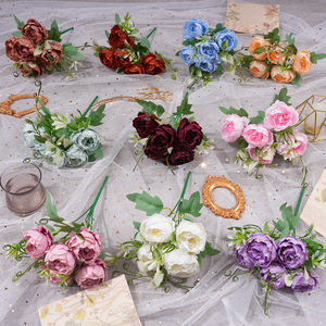 Filippo - Mini bouquet de pivoines à 5 têtes, style coréen, petites fleurs en soie, décoration de mariage, bouquet de roses artificielles - Product Image 1