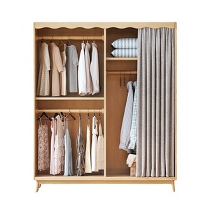 Armario de madera maciza de estilo nórdico Shulin Furniture con cortina, armario de gran capacidad para dormitorio - Product Image 5