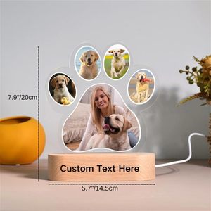 Lámpara LED Nocturna <span class=keywords><strong>Personalizada</strong></span> con <span class=keywords><strong>Foto</strong></span> de Mascota, Collage de Fotos de Patas en Acrílico para Amantes de Mascotas - Product Image 2