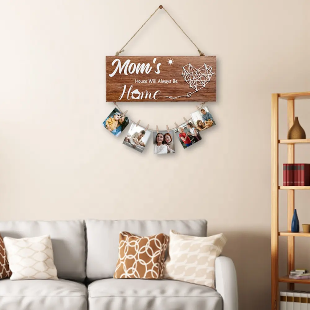 Ourwarm Boho Rustique Mur Collage Conseil Personnalisé En Vrac Maman Photo Ensemble Bois Cadres Photo avec Led Logo Personnalisé À La Mode 100pcs