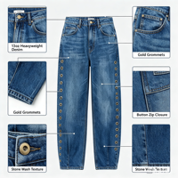 Jean Balloon Tendance pour Femme Taille Haute avec Détail Œillets Dorés 2026 Streetwear