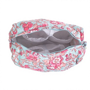 Floral Print Zipper Cosmetic Bags Set Medium Size Bohemian Style Textile Pouches for Travel Makeup <b>Storage</b> - Product Image 3