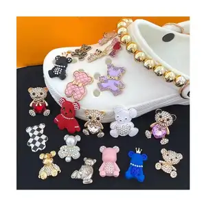 Wholesale Teddy Bear shoe Charms For shoe Decorations Metal Bling clog shoes decoration rhinestone metal disigners