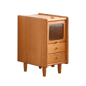 Table de chevet simple en bois de cerisier massif avec tiroir et porte en verre pour le rangement de la chambre - Product Image 5