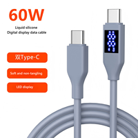 Câble de charge rapide Type-C en silicone 60W avec affichage numérique pour téléphone IOS, appareil photo, ordinateur, écouteurs, voiture