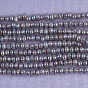 Perles d'eau douce naturelles grises Zhuji 18 cm 3,5-4 mm, forme bouton, semi-finies, en vrac, pour la fabrication de bijoux, vente en gros - Product Image 2