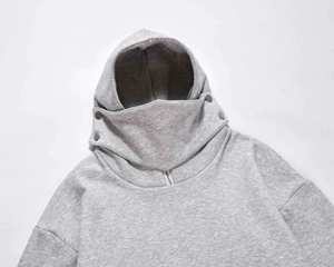 ผู้ผลิตเสื้อผ้าบุรุษ H5549 เสื้อฮู้ดดี้นินจาผ้าคอตตอนผสม 350 กรัม แบบมีฮู้ดครึ่งหน้าสำหรับผู้ชาย - Product Image 5