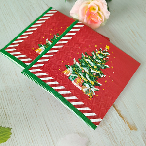 Serviettes et serviettes en papier <span class=keywords><strong>de</strong></span> Noël en pâte <span class=keywords><strong>de</strong></span> bois vierge 3 plis, style sac, pliées en 4 pour décorations festives - Product Image 1