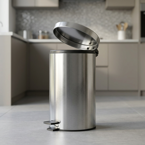 Poubelle cylindrique en acier inoxydable avec pédale, poubelle à déchets pour l'intérieur, design minimaliste - Product Image 3
