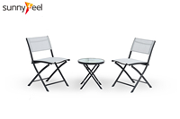 Ensemble de 3 pièces meubles de jardin, de patio et table d'extérieur, en acier inoxydable, pliable, avec verre imprimé