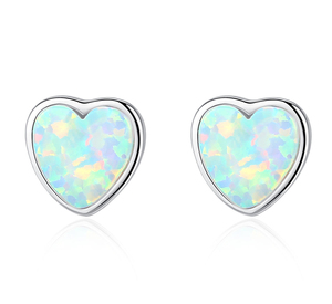 Minimalism Original Design S925 Sterling Silver Heart <b>Opal</b> Stud <b>Earring</b> Women's Everyday Wear Jewelry Gift - Product Image 1