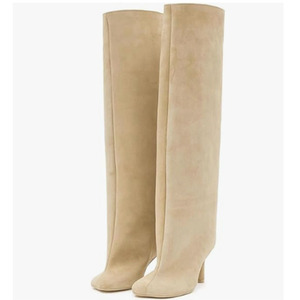 Botas Minimalistas Femininas Acima do Joelho em Camurça Vintage com Salto Alto e Sola de Borracha para Outono, Tamanhos Grandes, Tendência Atacado 2025 - Product Image 4