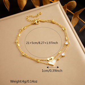 European American Fashion Retro Minimalist Double Layer Heart Tree Of Life Anklet Zinc Alloy Bezel Setting Gift Foot Ornament - Product Image 4