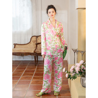 Ensemble de pyjama en soie glacée à manches longues et deux pièces Ethereal Garden, imprimé numérique de luxe, pour femmes, printemps/automne, été, hiver, doux