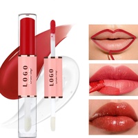 Lipgloss Matte Transparan Tahan Air Dua Sisi Label Pribadi Kustom, Vegan, Tahan Lama, Tidak Mengeringkan, Melembapkan, Pewarna Bibir Peel Off, Lip Oil